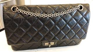 Review of Chanel Reissue 226 Black aged calfskin with Ruthenium Hardware size 226 w mod shots [upl. by Enowtna878]