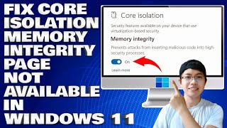 How To Fix Core Isolation Memory Integrity Page Not Available in Windows 1011 Solution [upl. by Gretna]