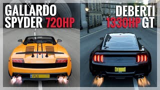 Forza Horizon 4  1330HP Deberti Mustang GT amp 720HP Lamborghini Gallardo Spyder Gameplay [upl. by Ahtekal]