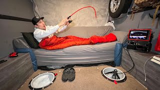 Ice Camping In My HOMEMADE Ice Fishing TRAILER [upl. by Dnilazor525]