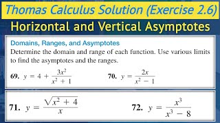 Thomas calculus exercise 26 Q69 to Q72  Horizontal and vertical asymptotes  Lec 55 [upl. by Kraska763]