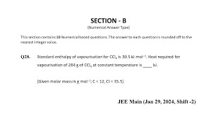 Q28 JEE Main Chemistry PYQ Jan 29 2024 Shift 2  Thermochemistry  NEON JEE NEET [upl. by Alokin]