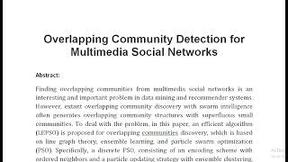 Overlapping Community Detection for Multimedia Social Networks [upl. by Suhail]