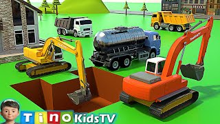 Excavator and Water Tank Truck for Kids  Swimming Pool Construction [upl. by Lede443]