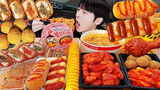 ASMR MUKBANG  편의점 라면 떡볶이 BHC 양념치킨 치즈볼 디저트 먹방 amp BHC FRIED CHICKEN DESSERT EATING [upl. by Enirak]