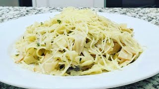 tagliatelle carbonara sauce blanche recetteطاݣلياتيل كاربونارا [upl. by Yrailih172]