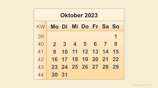 Kalender Oktober 2023 [upl. by Eittak]