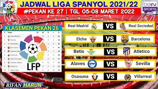 Jadwal Liga Spanyol Pekan 27  Real Madrid vs Sociedad  Klasemen La Liga 2022  Live Bein [upl. by Kieger380]