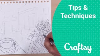 Sketching Interiors How to Draw Plants in Ink Contour Drawings [upl. by Nosretep]