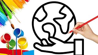 Earth Sun Moon Drawing Painting and Coloring for Kids  How to Draw Earth Sun Moon [upl. by Esnofla]