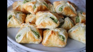 Heavenly Spinach Parsley And Feta Cheese Puff Pastry Pockets  By One Kitchen [upl. by Yeldud478]