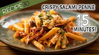 15 minute Crispy Salami and Olive Tomato Pasta [upl. by Laurene]