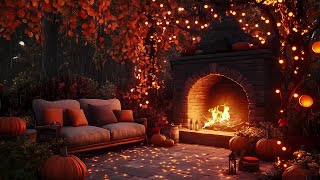 Autumn Porch Ambience Jazz Rain amp Pumpkin Carving for Stress Relief 🍂 [upl. by Eibo]