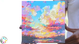 Sunset Painting  Acrylic Painting  StepbyStep Tutorial [upl. by Derdle]