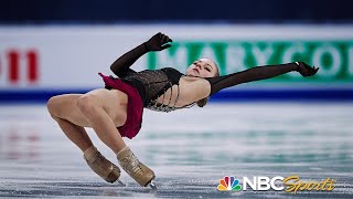 Trusova attempts five quads in valiant free skate vaults from 12th to podium at worlds  NBC Sports [upl. by Yenattirb]