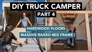 DIY Expedition Box Truck Build  Part 4  Building Our Bed and FINISHING OUR HARDWOOD FLOOR [upl. by Ennylyak]