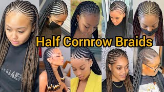 Stunning Half Cornrow Braids  Ghana Weaving Braids  Tribal Braid for Black Ladies  Knotless Braid [upl. by Elyrrad]