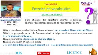 Probabilité vocabulaire des évènement cours et exercice corrigé 1 [upl. by Acassej129]