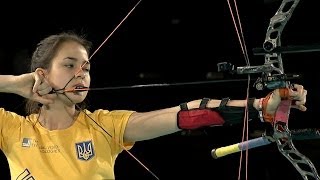 Ukraine v Russia – compound junior womens team bronze  Nimes 2014 World Indoor Championships [upl. by Malarkey]