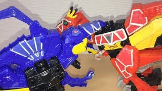 劇場版 獣電戦隊キョウリュウジャー① 獣電竜0 トバスピノ復活！強制カミツキ合体でスピノダイオー誕生！劇中シーンをミニプラで再現 前田動画 [upl. by Aicilra]