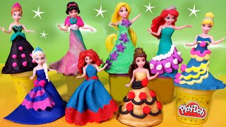 PLAY DOH Sparkle dresses 8 Disney Princess Magiclip dolls Elsa Anna Glitter Glider Ariel Rapunzel [upl. by Nylarac]