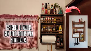 Especiero de madera para la cocina con porta rollo de servitoallas [upl. by Viafore]