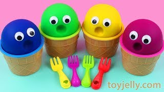 4 Colors Play Doh Ice Cream Cups Kinder Surprise Eggs Disney TsumTsum Dinosaur LOL Surprise Trolls [upl. by Otokam]