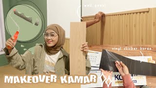 EXTREME BEDROOM MAKEOVER  Cat warna Sage Pemasangan KORU Vinyl Sticker Korea  PVC Wall Panel 1 [upl. by Attelrac]