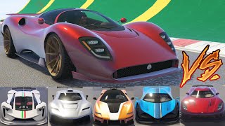 GTA 5  Top Speed Drag Race Lampadati Tigon vs Top 5 Super Cars [upl. by Llehsyar728]