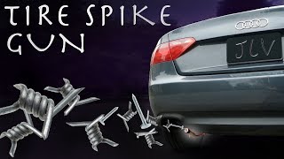 DIY 20 TIRE SPIKE GUN  INSANE Car Hack 007 SPY GADGET [upl. by Ecnesse]