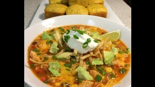 Chicken Tortilla Soup amp Jalapeno Cheddar Cornbread [upl. by Anyela]