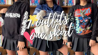 7 OUTFITS 1 PLEATED SKIRT 📚  pleated mini skirt lookbook 2021 🦋 7 ways to wear a skirt [upl. by Milly]