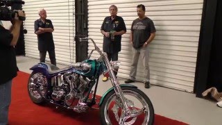 Rev Jim reveals the Bikers Dream Bike to founder Dennis Campbell [upl. by Alimak]