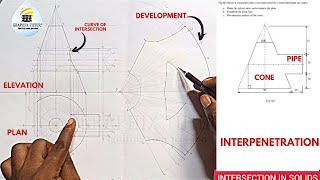 INTERPENETRATION AND CURVE OF INTERSECTION OF TRUNCATED CONE AND CYLINDER WITH THE DEVELOPMENT [upl. by Cammy]