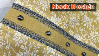 Joint lace neck design cutting and stitching  New neck design  sapphire dress designing [upl. by Longfellow]