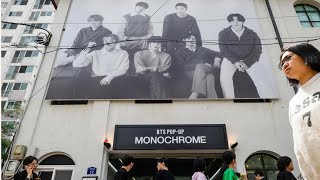 BTS’ Seoul popup ‘Monochrome’ draws band’s Army fans despite Kpop superstars’ [upl. by Arrek]