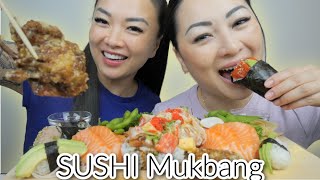 SUSHI Mukbang with SAS Fancy Roll Salmon Sashimi Soft Shell Crab with Temaki Cone  NE amp SAS [upl. by Aisatana]