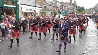 Kilsyth Thistle amp Barrhead Pipe Bands in street parade marching to 2024 Pitlochry Highland Games [upl. by Farlay]