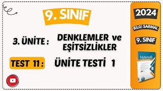 TEST 11 ÜNİTE TESTİ 1 DENKLEMLER VE EŞİTSİZLİKLERBİLGİ SARMAL 9 SINIF MATEMATİK ÇÖZÜMLERİ  2024 [upl. by Hung]