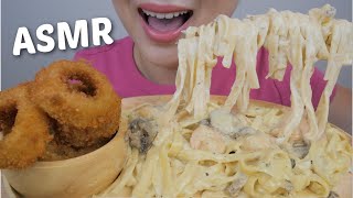 ASMR OLIVE GARDEN Creamy Alfredo Pasta with Crispy Deep Fried Onion Rings NO TALKING Eating Sounds [upl. by Nonnahsed]