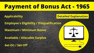 Payment of Bonus Act 1965  Explained [upl. by Laks747]