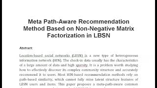 Meta Path Aware Recommendation Method Based on Non Negative Matrix Factorization in LBSN [upl. by Graaf]