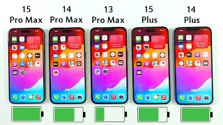 iPhone 15 Pro Max vs 14 Pro Max vs 13 Pro Max vs 15 Plus vs 14 Plus Battery Test  iOS 17 BATTERY [upl. by Gathard]