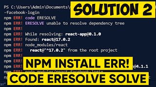 Npm ERR code ERESOLVE react  Npm install error in visual studio code SOLUTION 2 [upl. by Walton511]