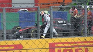 F1 2015 hungary qualifying Alonso pushes his car back to the pits [upl. by Frederick]