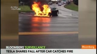 Teslas Worst Nightmare Sparked as Car Catches Fire [upl. by Jurkoic]