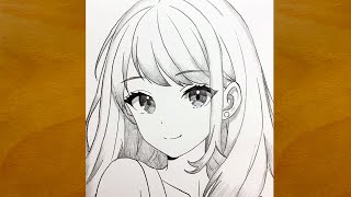 Anime Sketch  How to Draw a Beautiful Anime Girl Step by Step [upl. by Anuahsat]