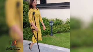 The beautiful woman with an amputated leg is a disability challenge walking on one leg amputado [upl. by Stefania856]