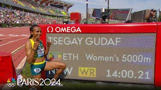 Gudaf Tsegay breaks WORLD RECORD at The Prefontaine Classic in womens 5000m  NBC Sports [upl. by Venn]