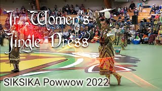 SIKSIKA Powwow 2022 Championship Sunday Jr Womens Jingle Dress Contest Group 1 [upl. by Hannahc]